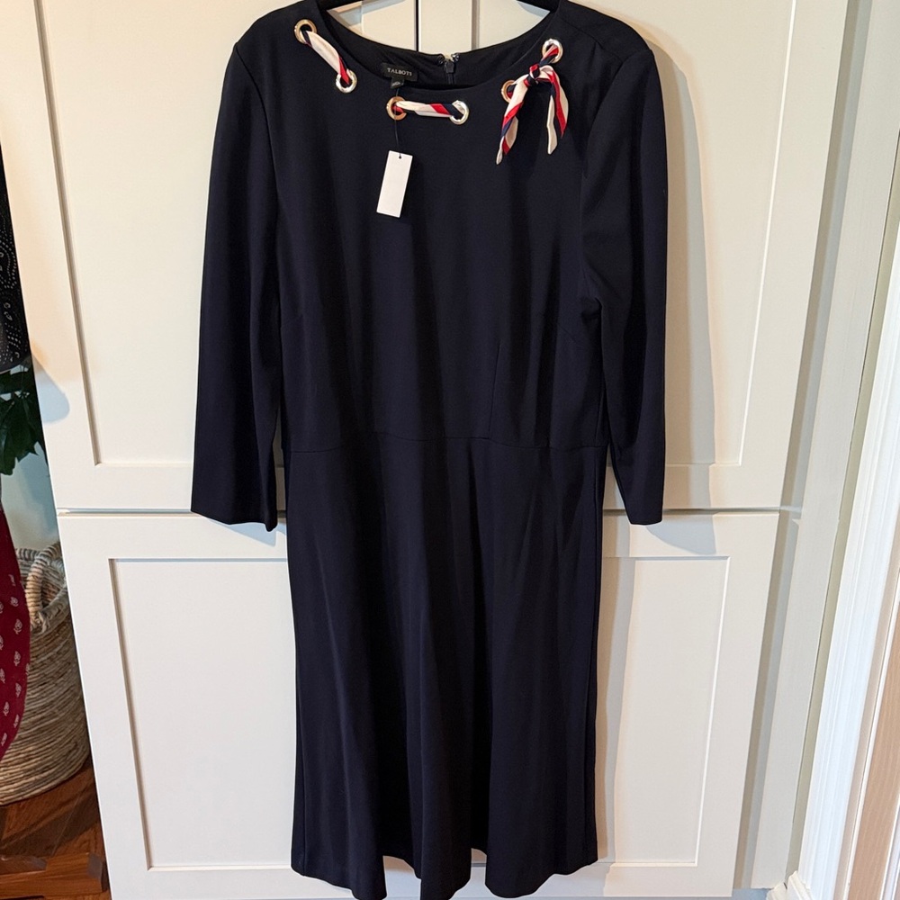 NWT Talbots Navy Long-Sleeve Dress with Rope-Tie Detail